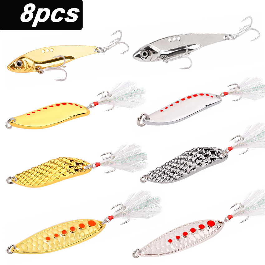 Fishing Hook Treble - 8PCS/Set Lure Metal Spinner Spoon Set