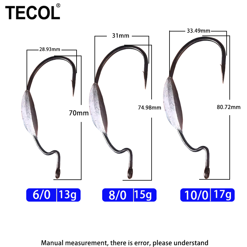 TECOL 3PCS 6/0 8/0 10/0 Weight - Fishing Hook Offset recensie en prijs