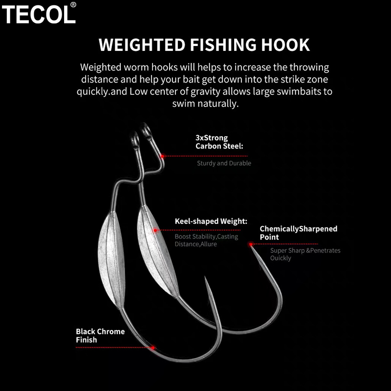 TECOL 3PCS 6/0 8/0 10/0 Weight - Fishing Hook Offset recensie en prijs